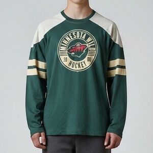 NHL Minnesota Wild Long Sleeve Shirt Mens Large Green Raglan Hockey Fan Tee
